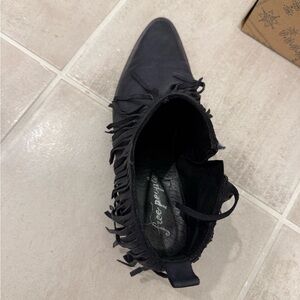 Free People Black Ankle Booties with Fringe